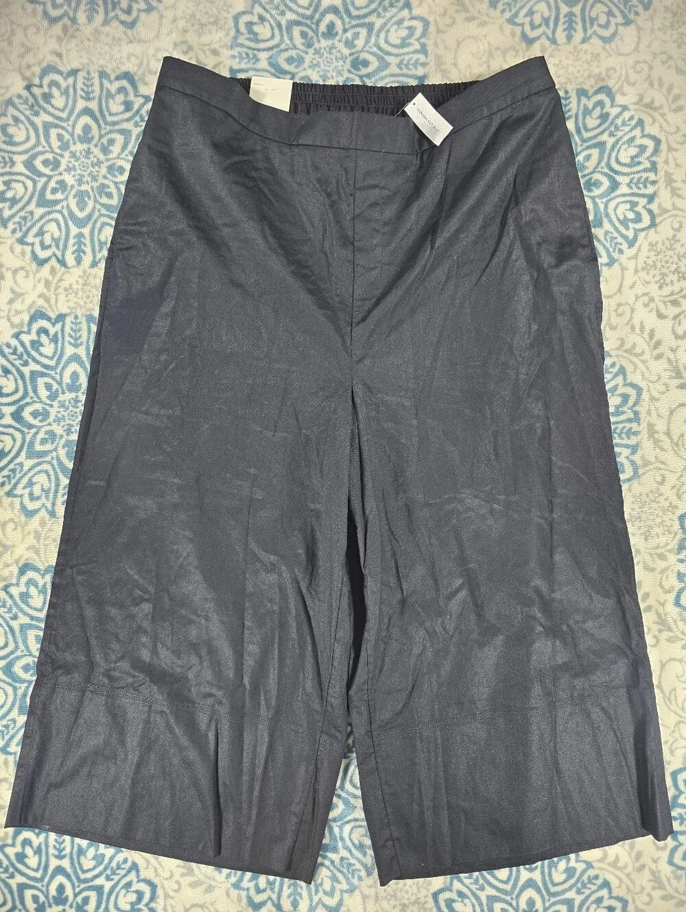 NEW Banana Republic Black Wide Leg Linen Blend Cropped Pull-On Pant Womens XXL